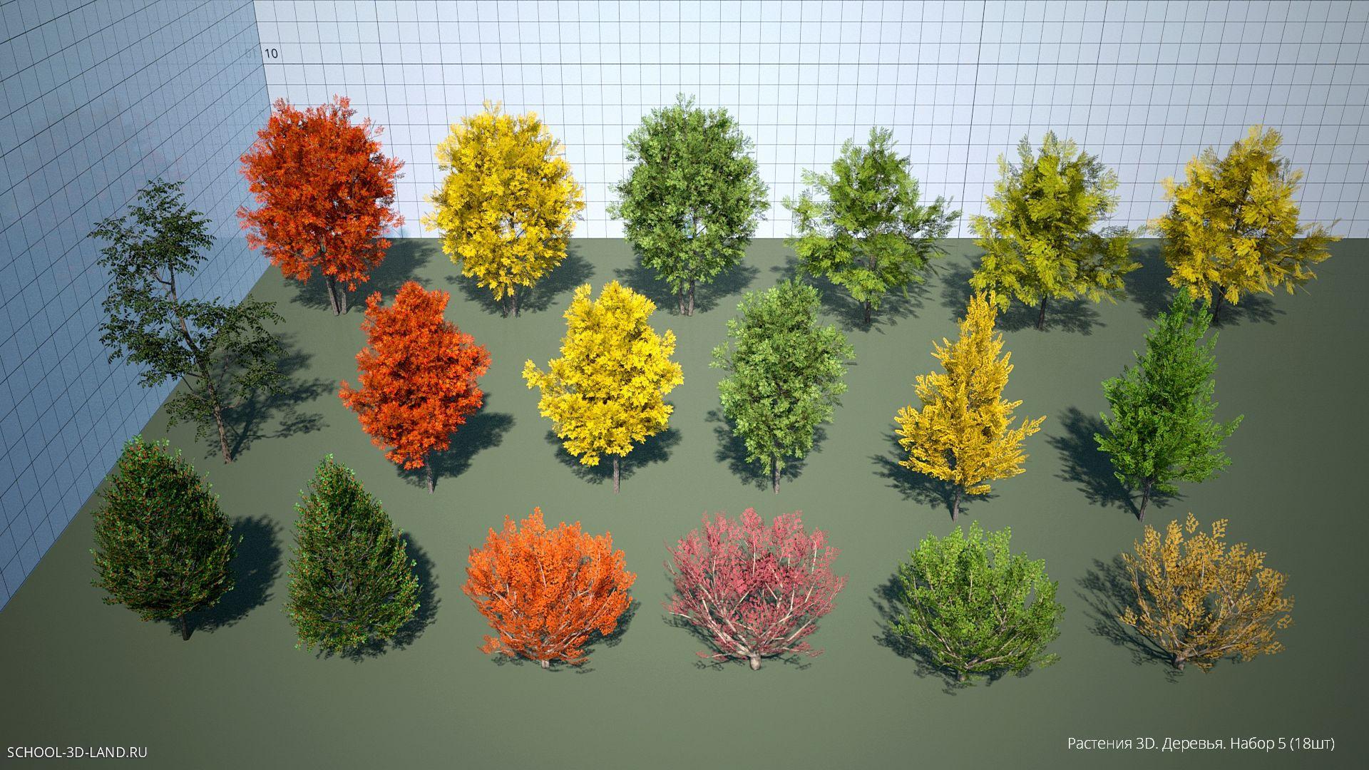 Растения 3D. Деревья. Набор 5 (18шт)