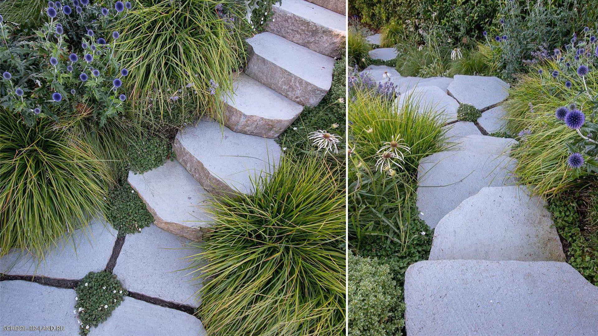 Paths and steps made of large sawn stone
